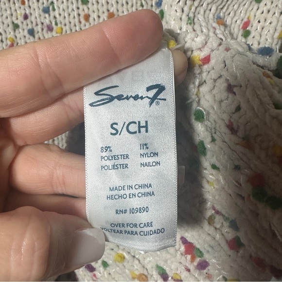 Seven 7 Chunky Popcorn Confetti Knit Sweater Cream High-Low Hem Size Small - Picture 7 of 8